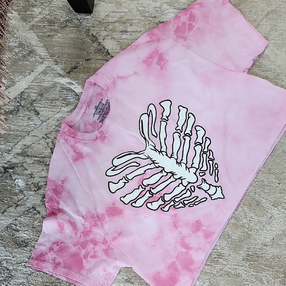 Light Pink Tie Dye Cotton T-Shirt, Short Waisted/cutoff, Size Large, NWT - Picture 1 of 4